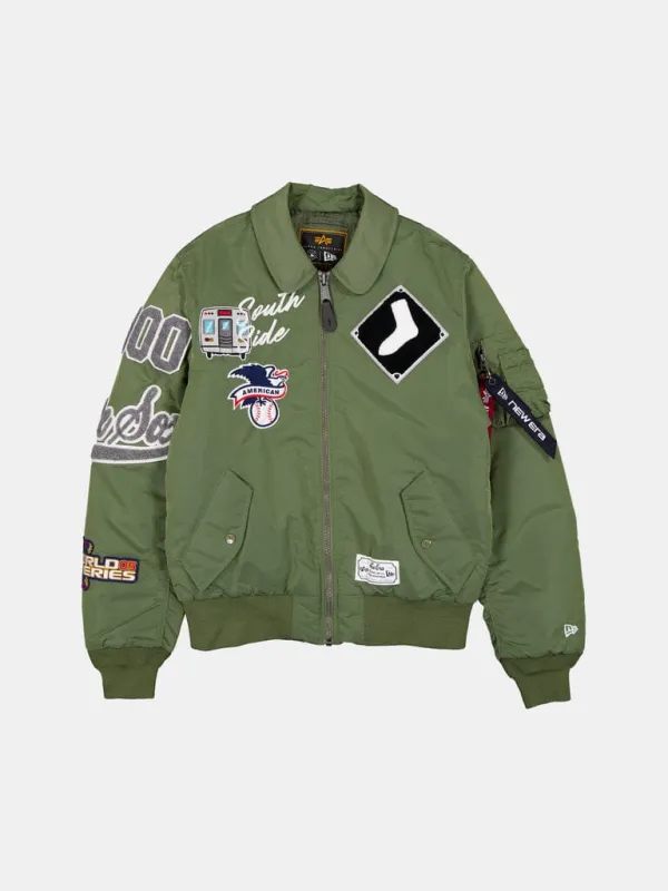 CHICAGO WHITE SOX X ALPHA X NEW ERA MA-1 COLLARED BOMBER JACKET (GREEN) made by Alpha Industries