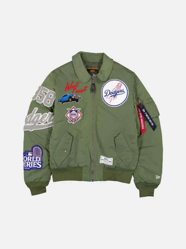 LOS ANGELES DODGERS X ALPHA X NEW ERA MA-1 COLLARED BOMBER JACKET (GREEN) made by Alpha Industries