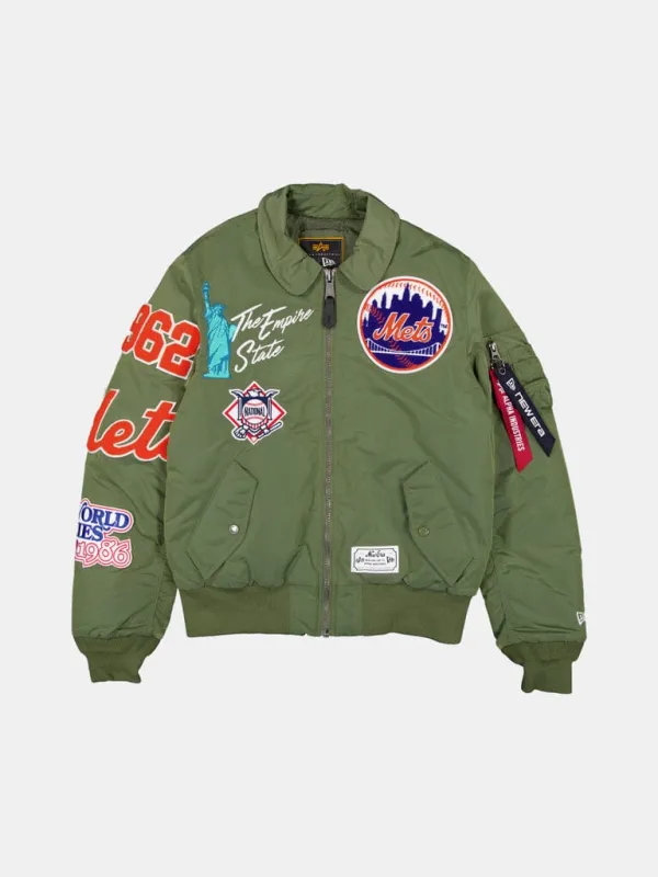 NEW YORK METS X ALPHA X NEW ERA MA-1 COLLARED BOMBER JACKET (GREEN) made by Alpha Industries