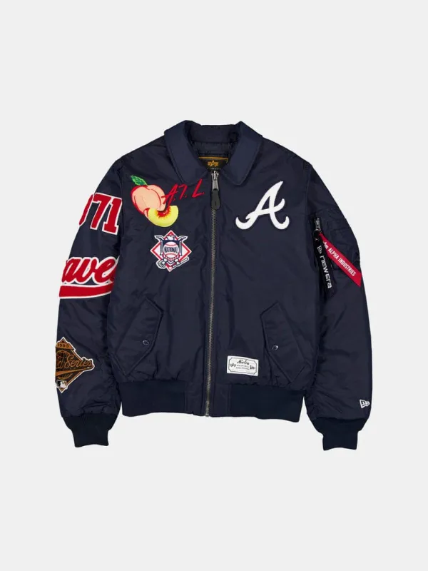 ATLANTA BRAVES X ALPHA X NEW ERA MA-1 COLLARED BOMBER JACKET made by Alpha Industries