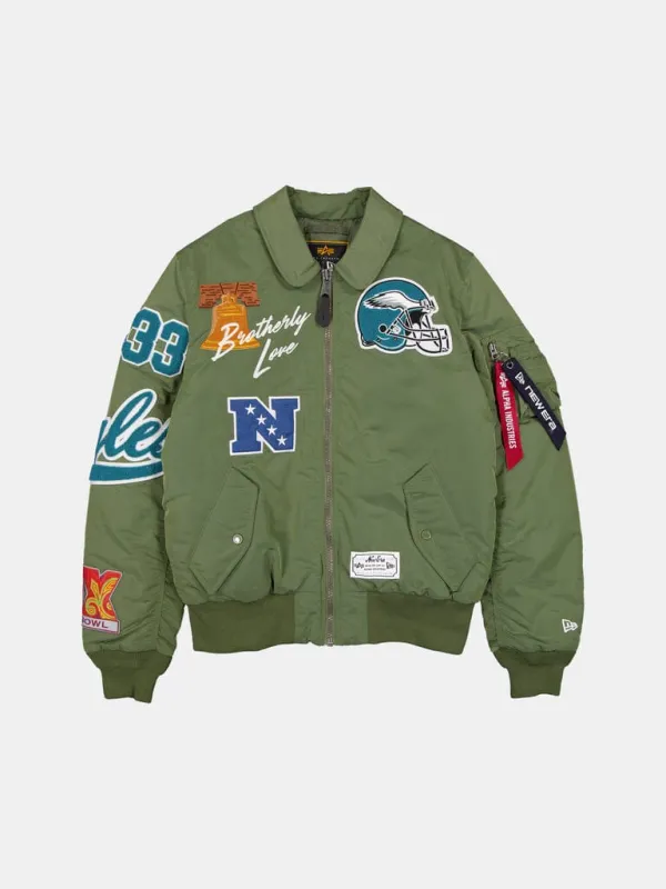 PHILADELPHIA EAGLES X ALPHA X NEW ERA MA-1 COLLARED BOMBER JACKET made by Alpha Industries