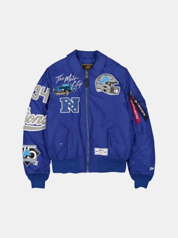 DETROIT LIONS X ALPHA X NEW ERA MA-1 COLLARED BOMBER JACKET made by Alpha Industries