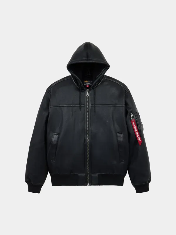 MA-1 HOODED FAUX LEATHER BOMBER JACKET made by Alpha Industries