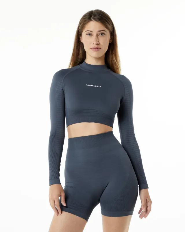 Ozone High Neck LS Crop - Carbon sold by Alphalete
