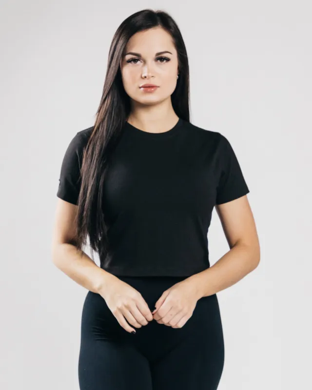 Essential Short Sleeve Crop - Black sold by Alphalete