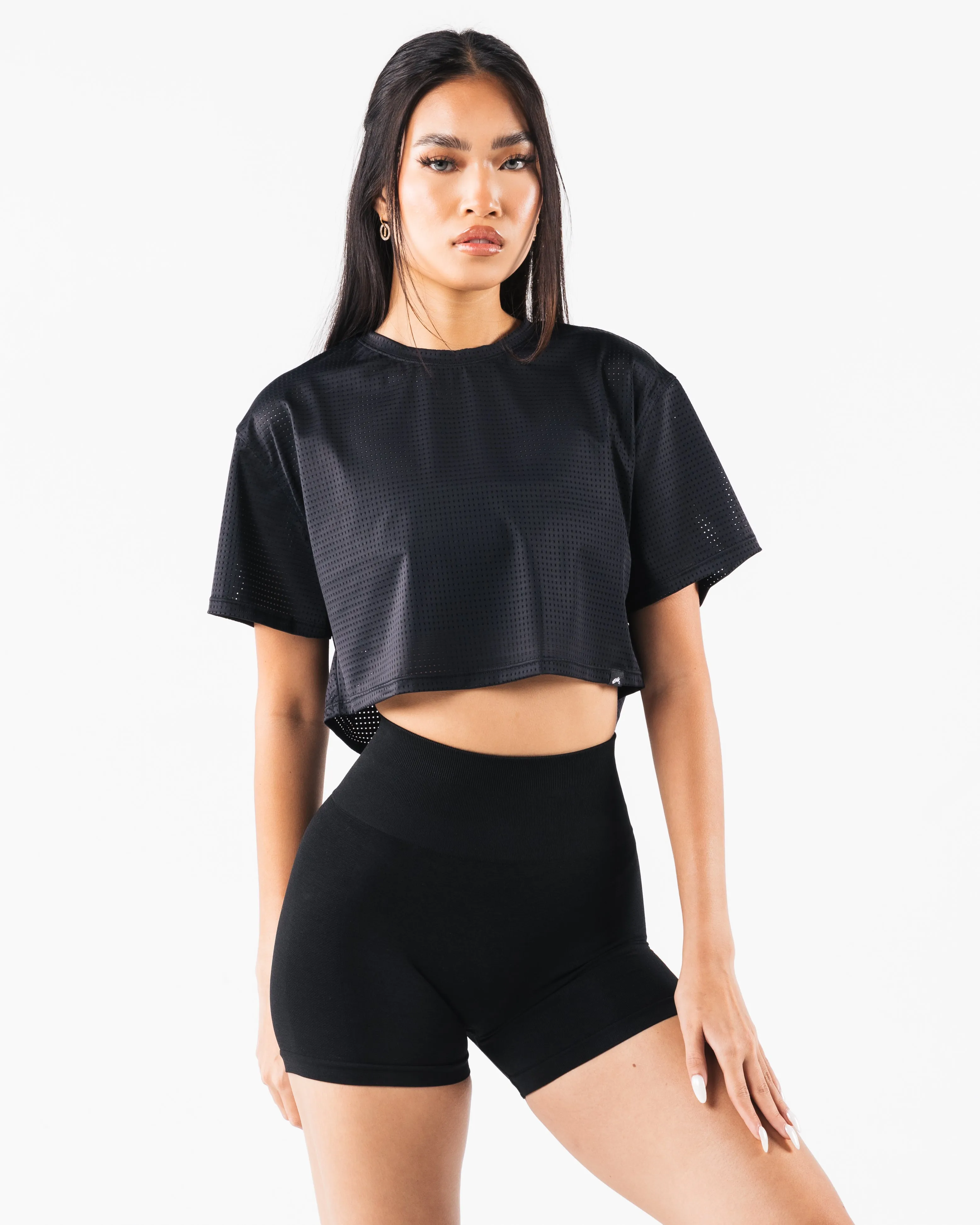 Margo Mesh Crop Tee - Black sold by Alphalete