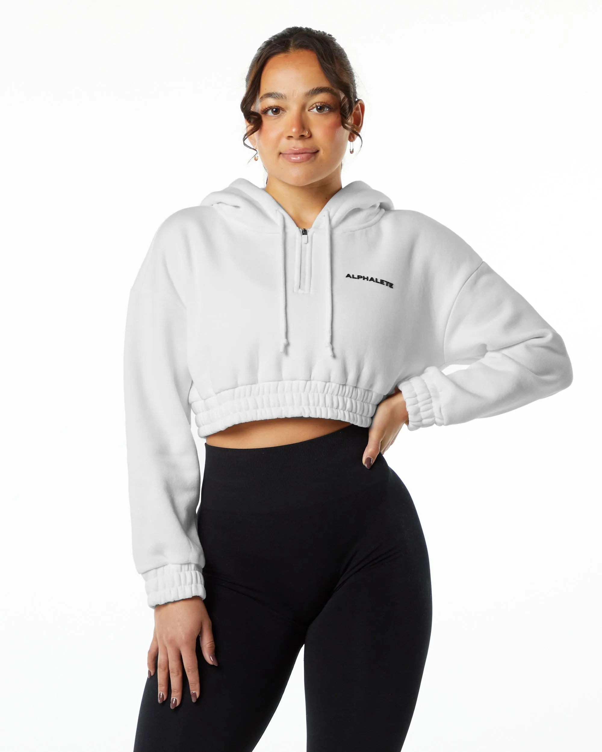 Classic Capital Crop Hoodie - White sold by Alphalete