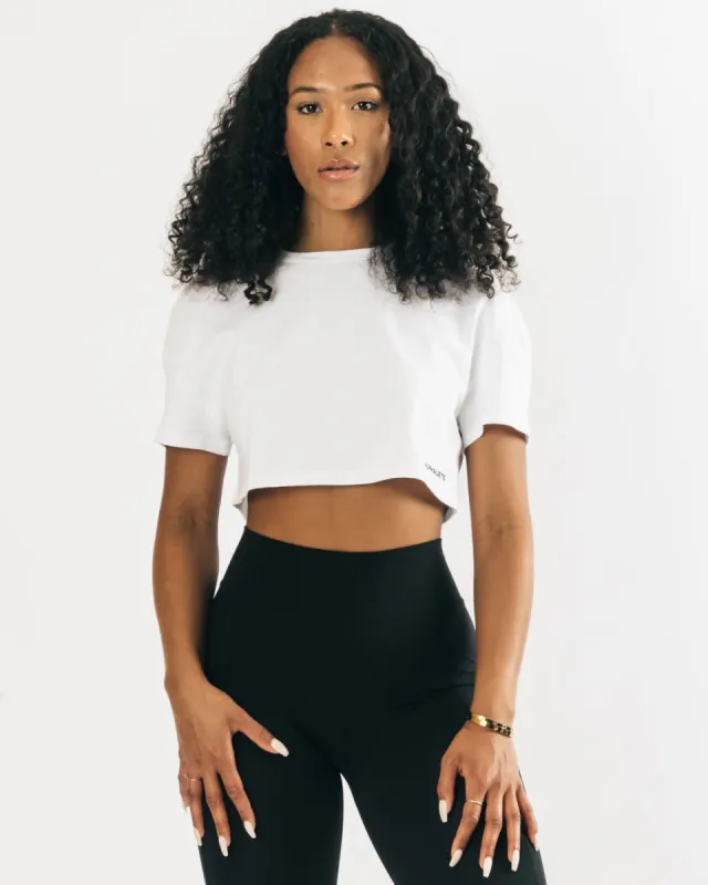 Heavy Cotton Dropped Shoulder Crop - White sold by Alphalete