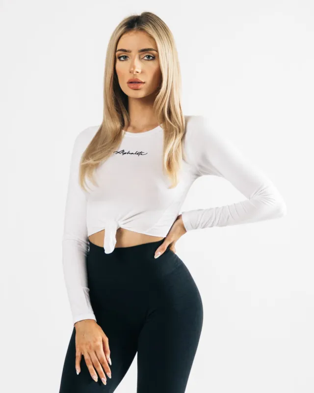 Aspire Signature Long Sleeve Tie Top - White sold by Alphalete