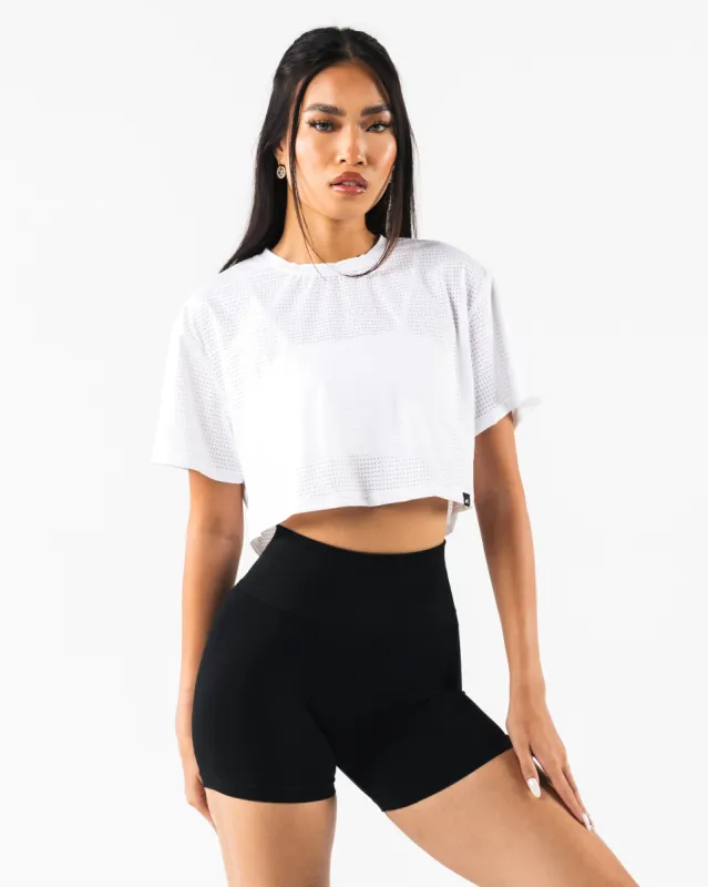 Margo Mesh Crop Tee - White sold by Alphalete