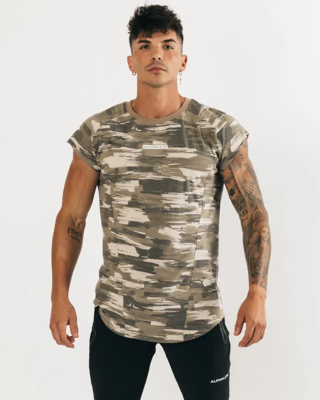 Velocity Sleeveless Tee - Tan Canvas Camo sold by Alphalete