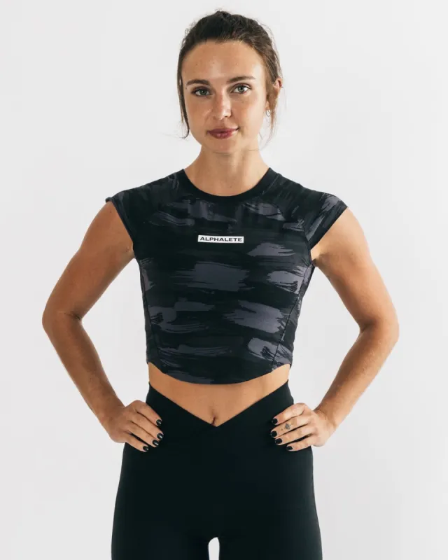 Velocity Crop Tee - Black Canvas Camo sold by Alphalete