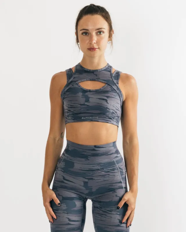 Surface Keyhole Bra - Grey Canvas Camo sold by Alphalete