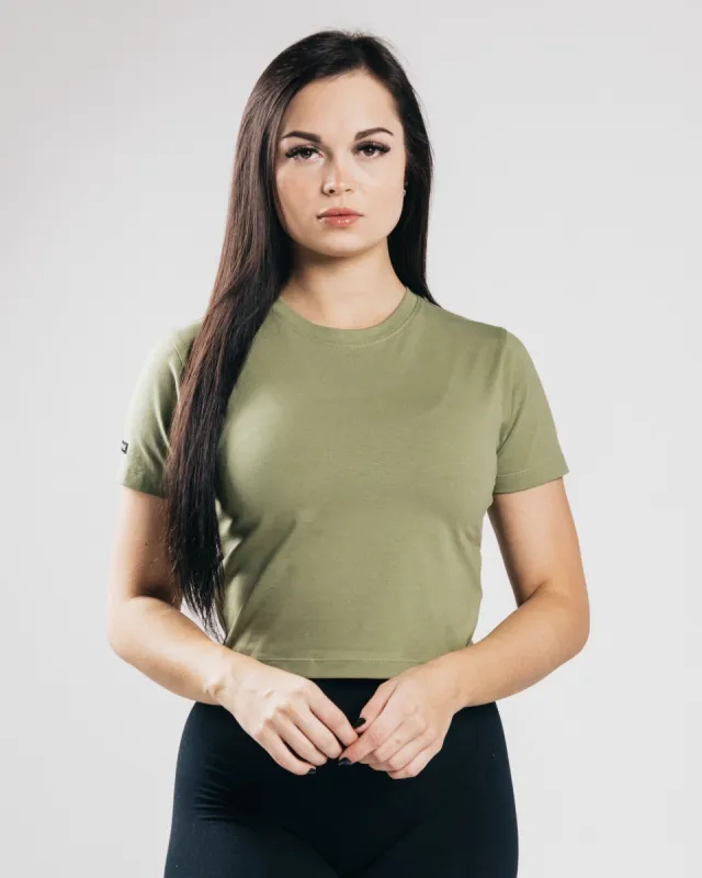 Essential Short Sleeve Crop - Dusty Olive sold by Alphalete