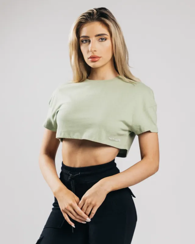Heavy Cotton Dropped Shoulder Crop - Matcha sold by Alphalete