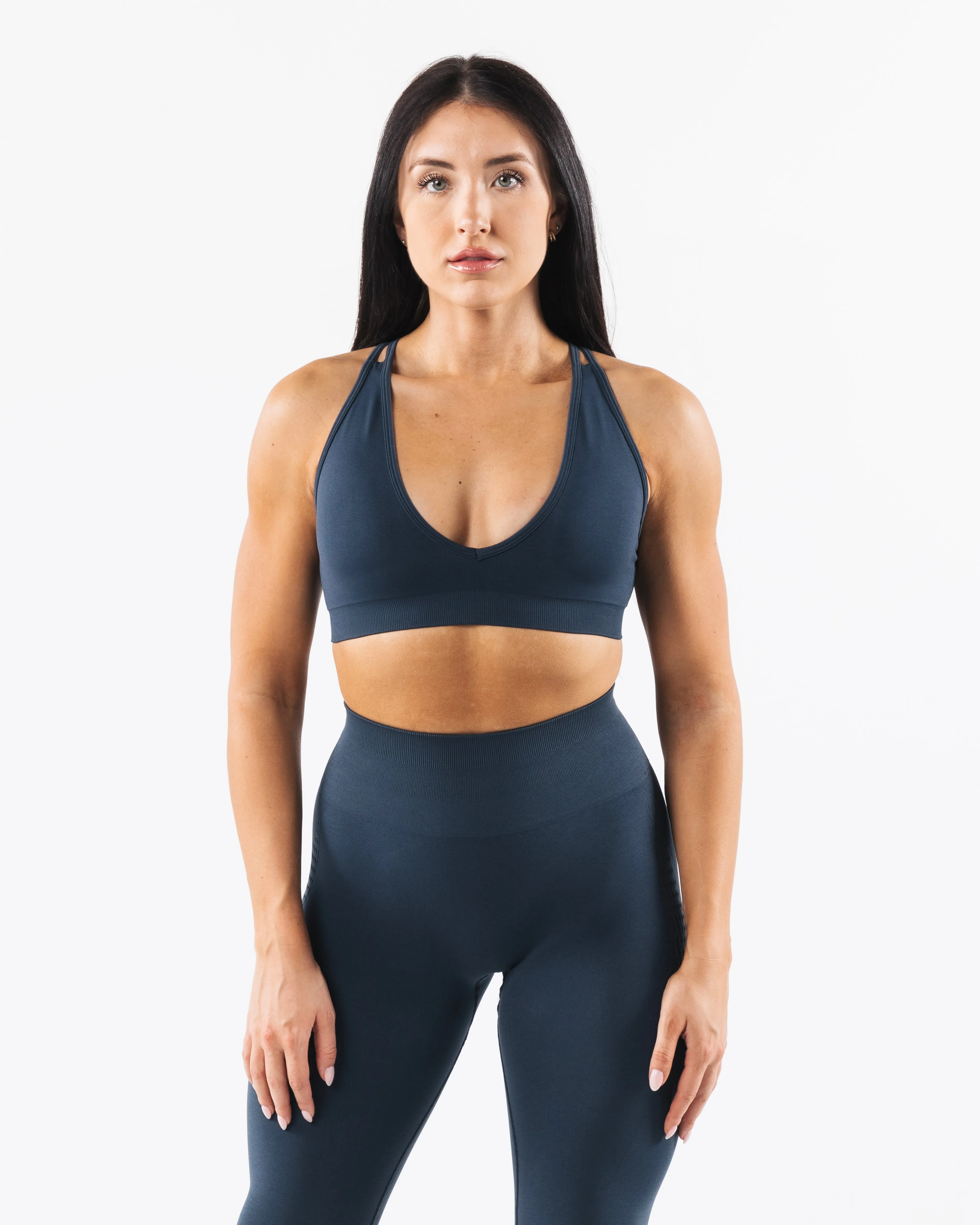 Amplify Deep V Bra - Trusted Blue sold by Alphalete