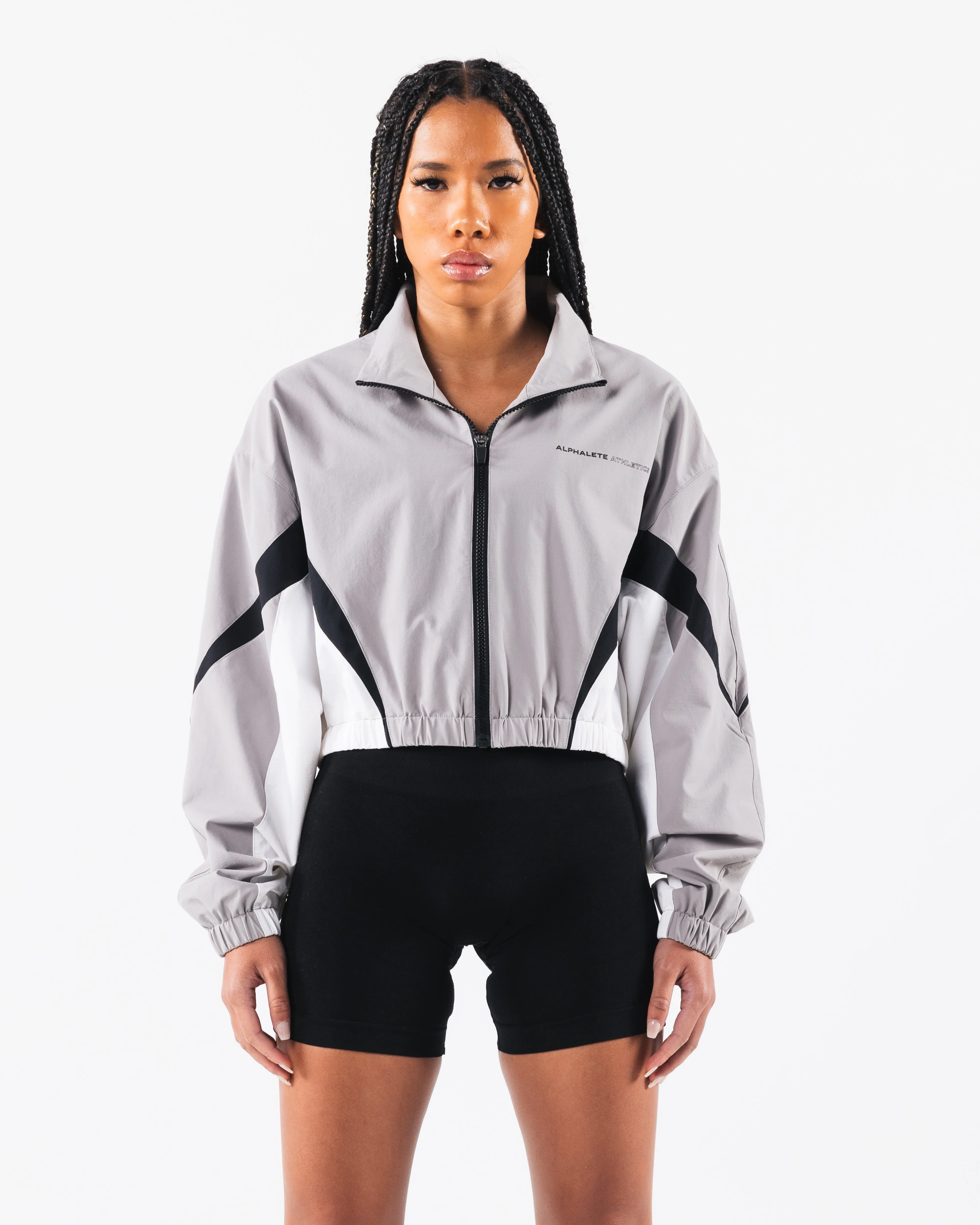 Retro Crop Jacket - Smoke / White sold by Alphalete