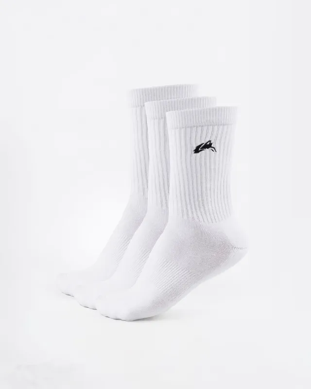 Elite Wolf Head Crew Sock 3pk - White sold by Alphalete
