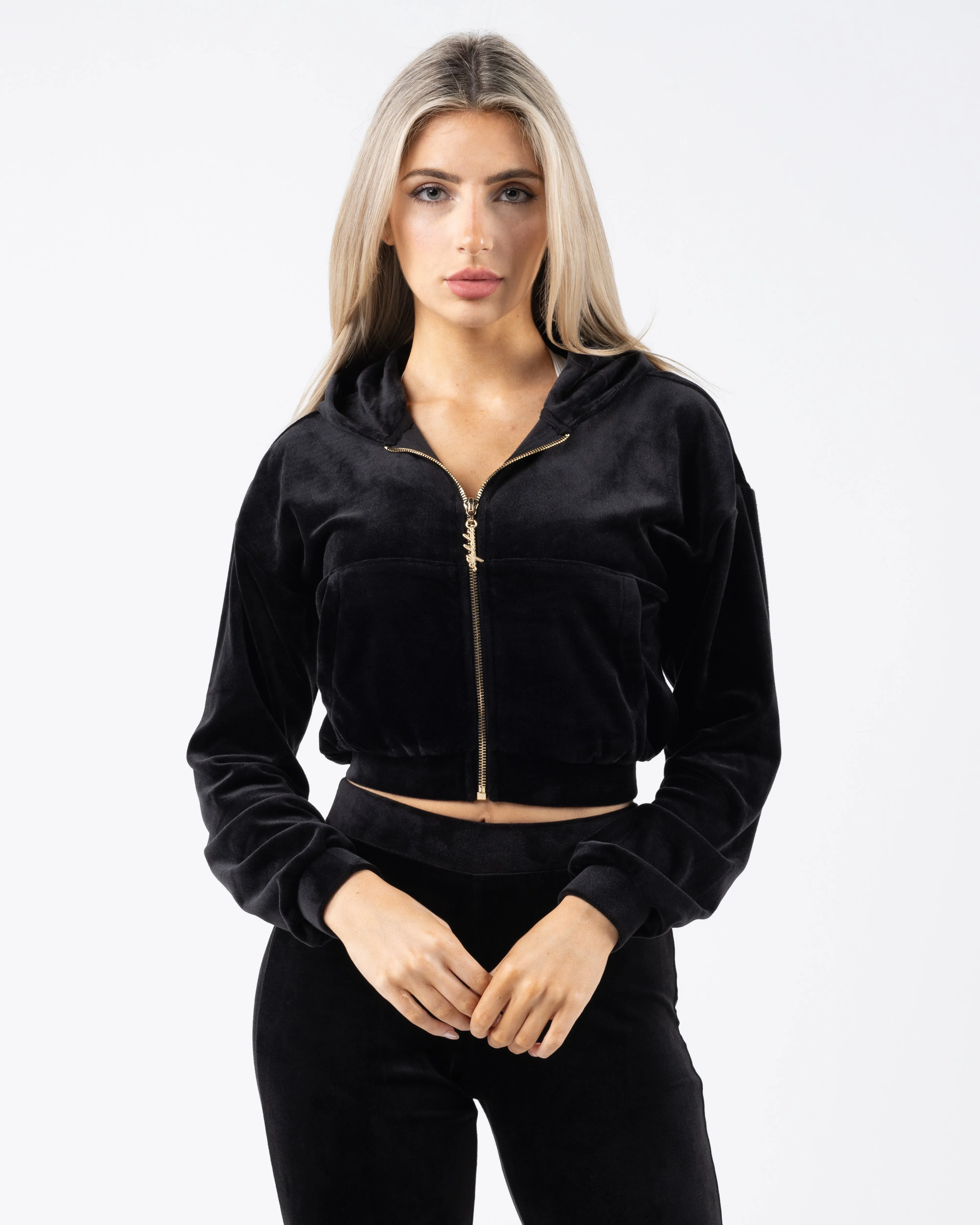 Velour Zip Hoodie - Black sold by Alphalete