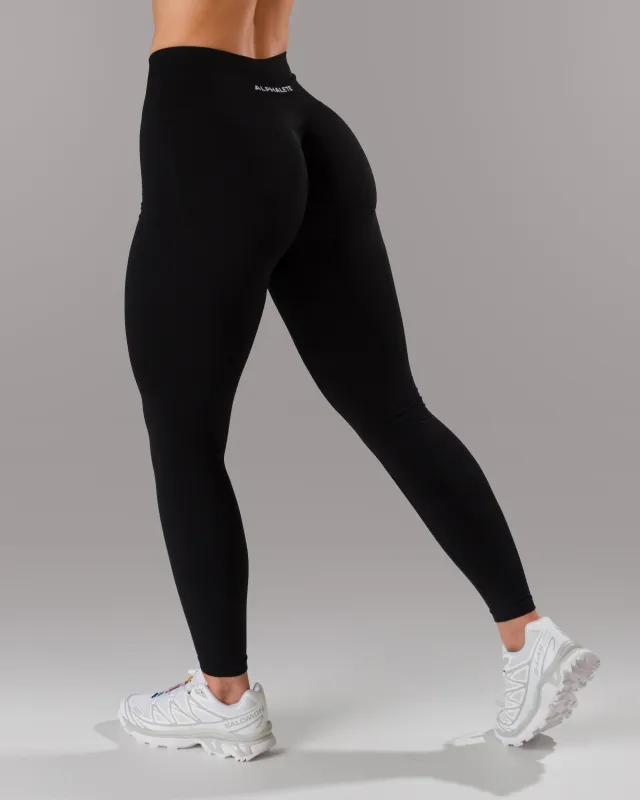 Pump Mid Rise Legging - Black w/ Logo sold by Alphalete