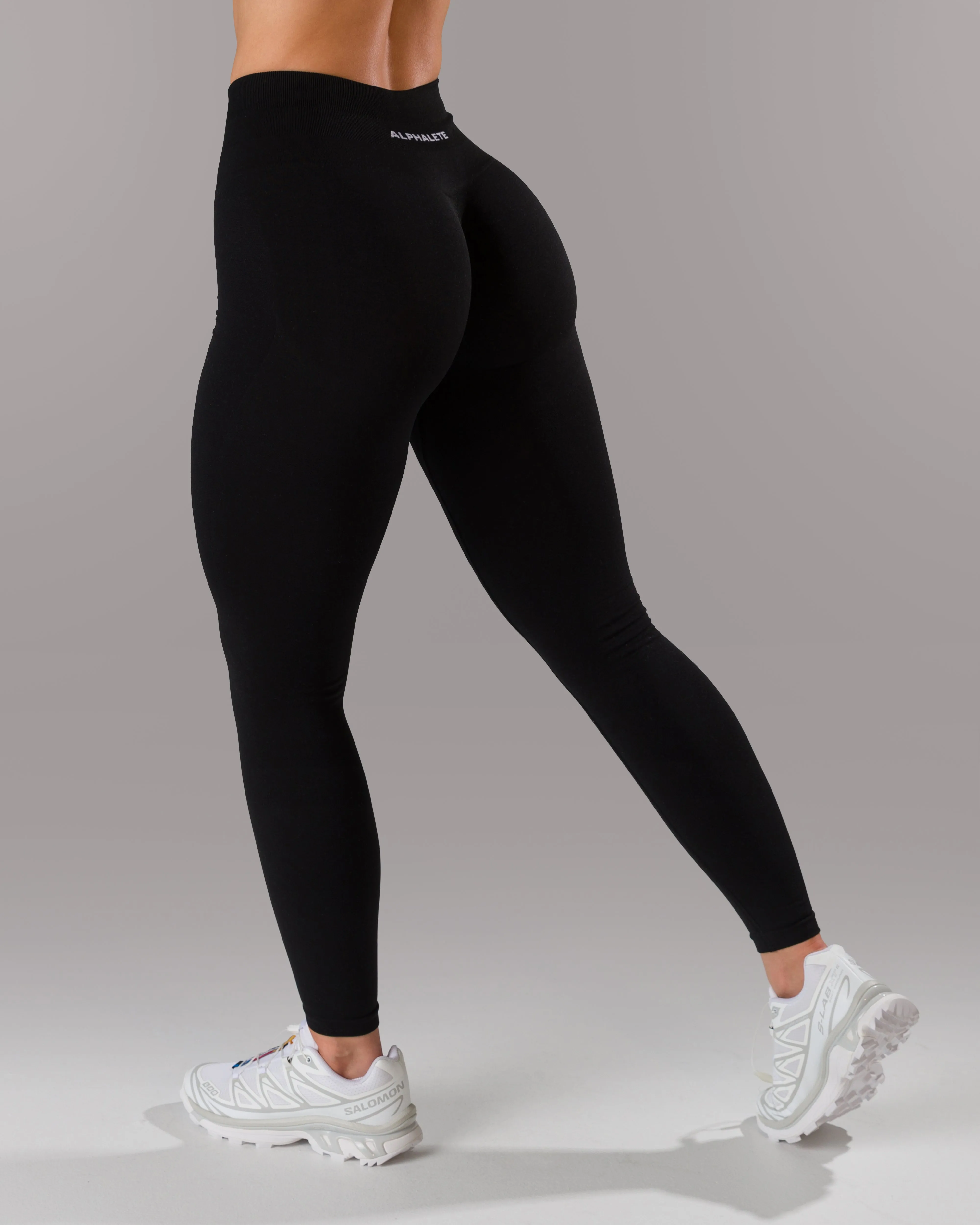 Pump Mid Rise Legging - Black w/ Logo sold by Alphalete