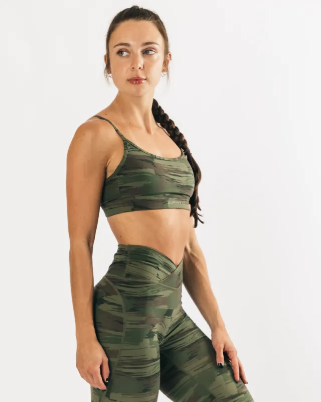 Surface Limitless Bra - Olive Canvas Camo made by Alphalete