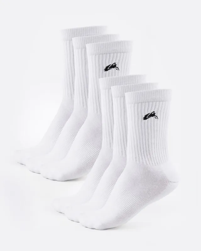 Elite Wolf Head Crew Sock 6pk - White sold by Alphalete