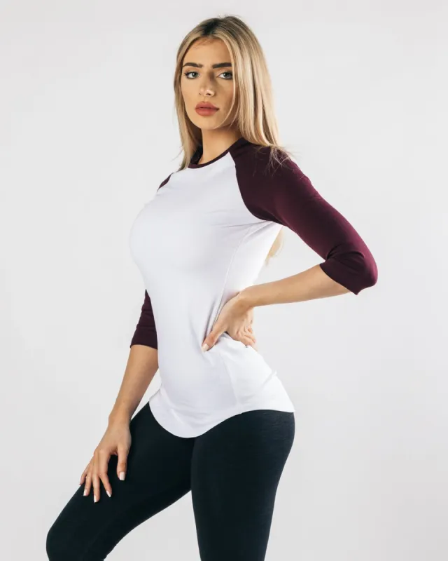 Alphalete 3/4 Sleeve Tee - White & Black Cherry sold by Alphalete
