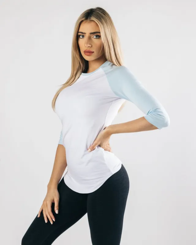 Alphalete 3/4 Sleeve Tee - White & Halogen Blue sold by Alphalete