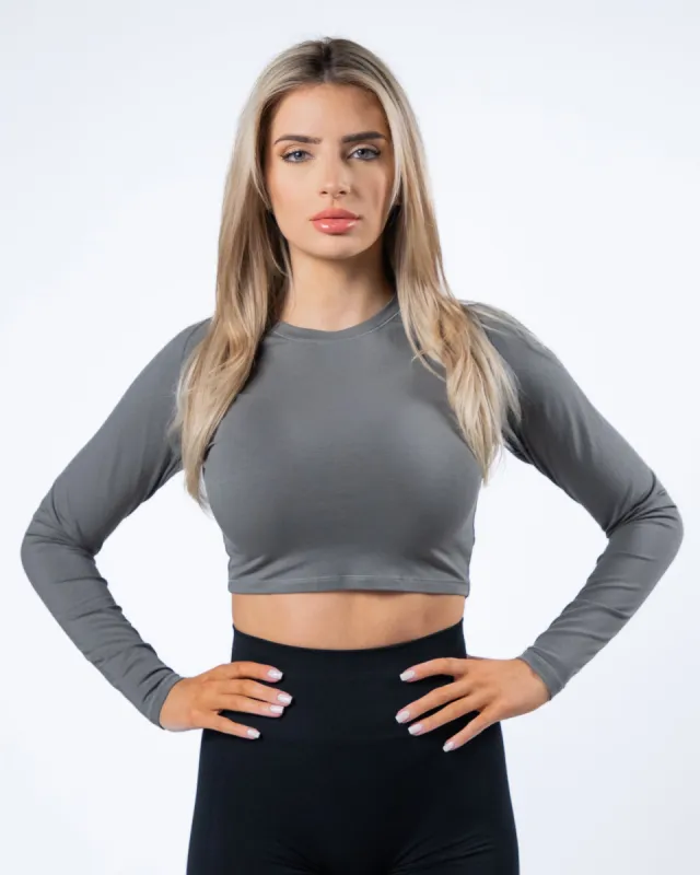 Evo Long Sleeve Crop - Stone Grey sold by Alphalete