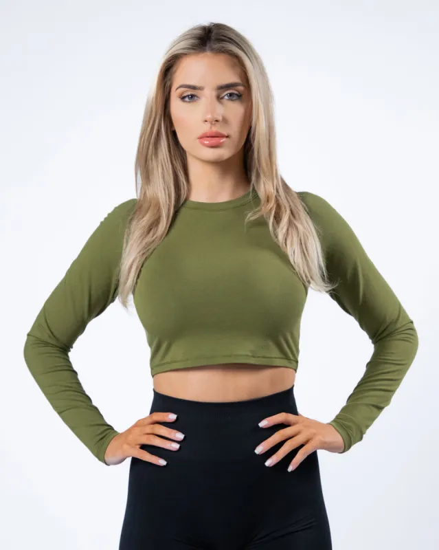 Evo Long Sleeve Crop - Moss Green sold by Alphalete