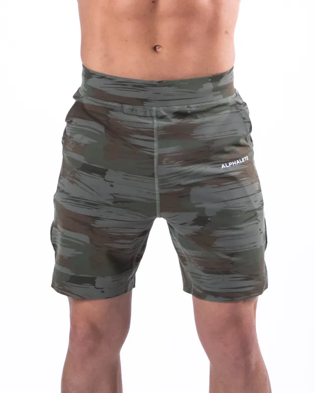 Trace Short 8" - Olive Canvas Camo sold by Alphalete