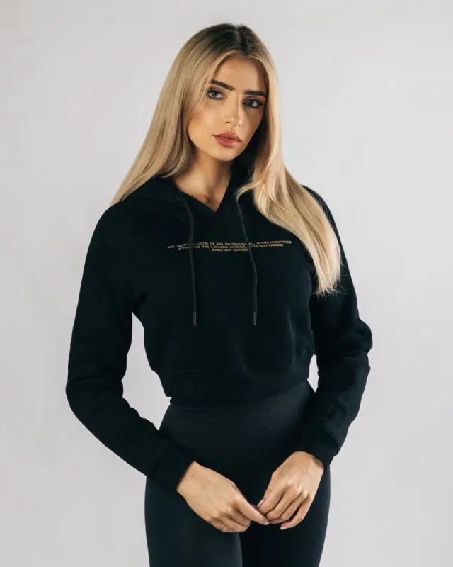 Legacy Performance Crop Hoodie - Black & Gold made by Alphalete