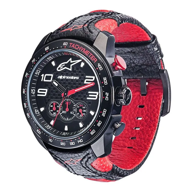 Tech Watch Chrono Black Leather-Black/Red sold by Alpinestars
