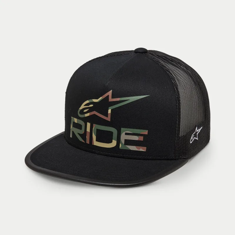 Ride 4.0 Camo Trucker Hat made by Alpine Stars