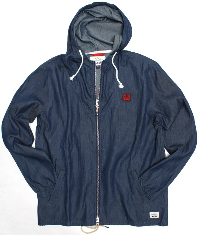 Flower District Light Denim Zip-Up Embroidered Front and Printed Back sold by Altru