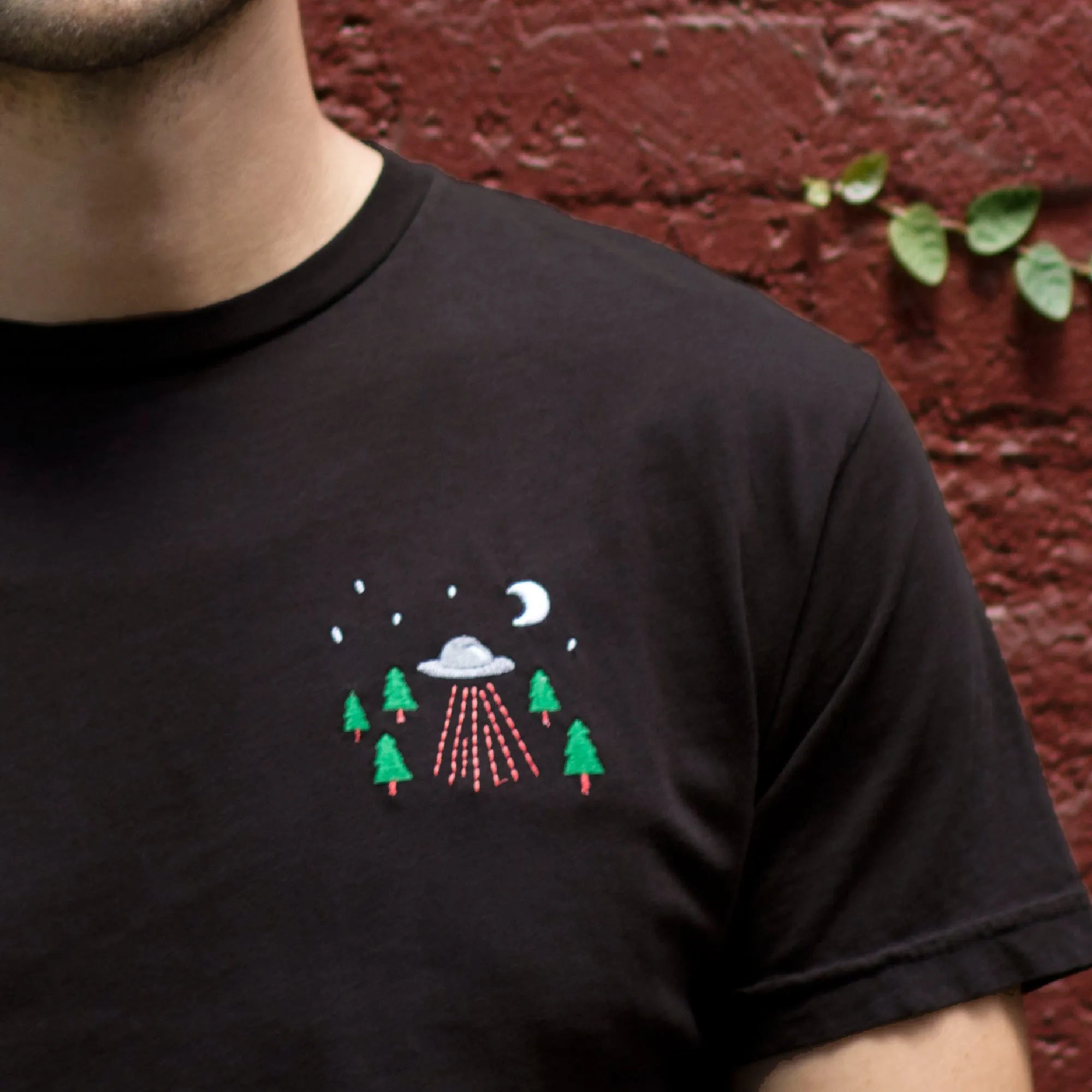 UFO Encounter Embroidered Graphite T-shirt by Altru Apparel sold by Altru product image thumbnail 3