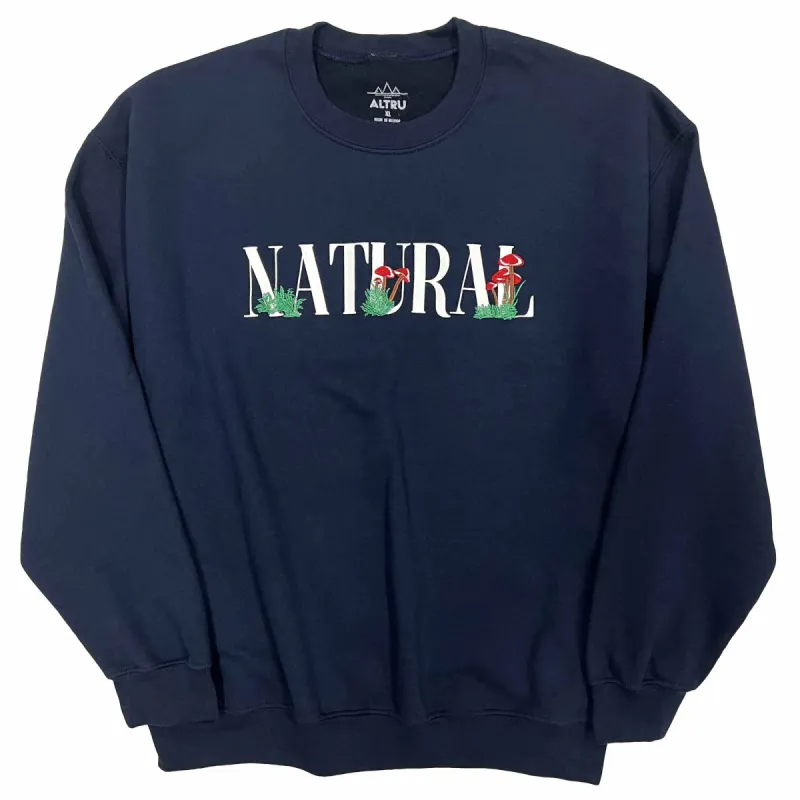 Embroidered Mushrooms Navy Fleece Crewneck Sweatshirt sold by Altru