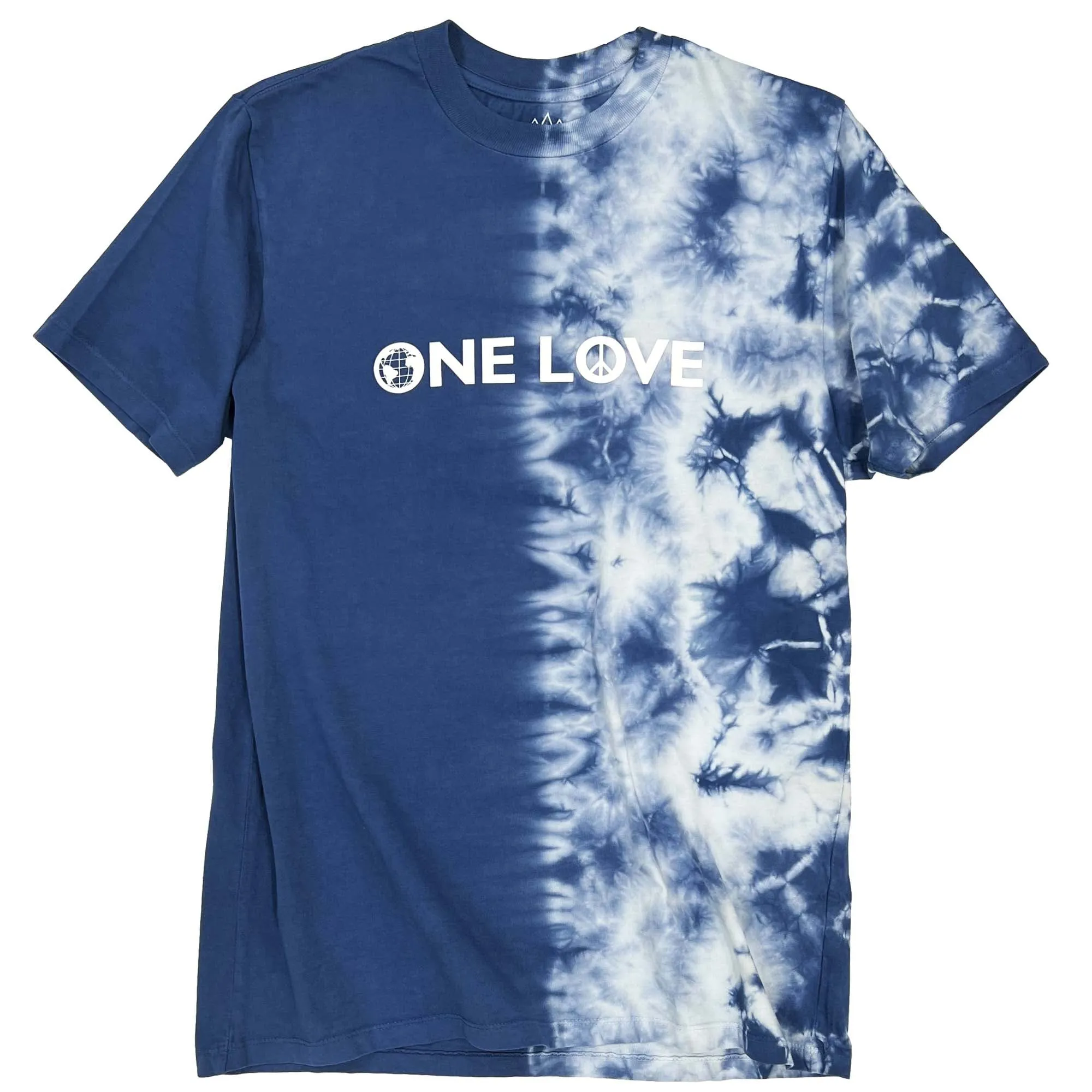 One Love high Density print HALF tie-dye tee sold by Altru