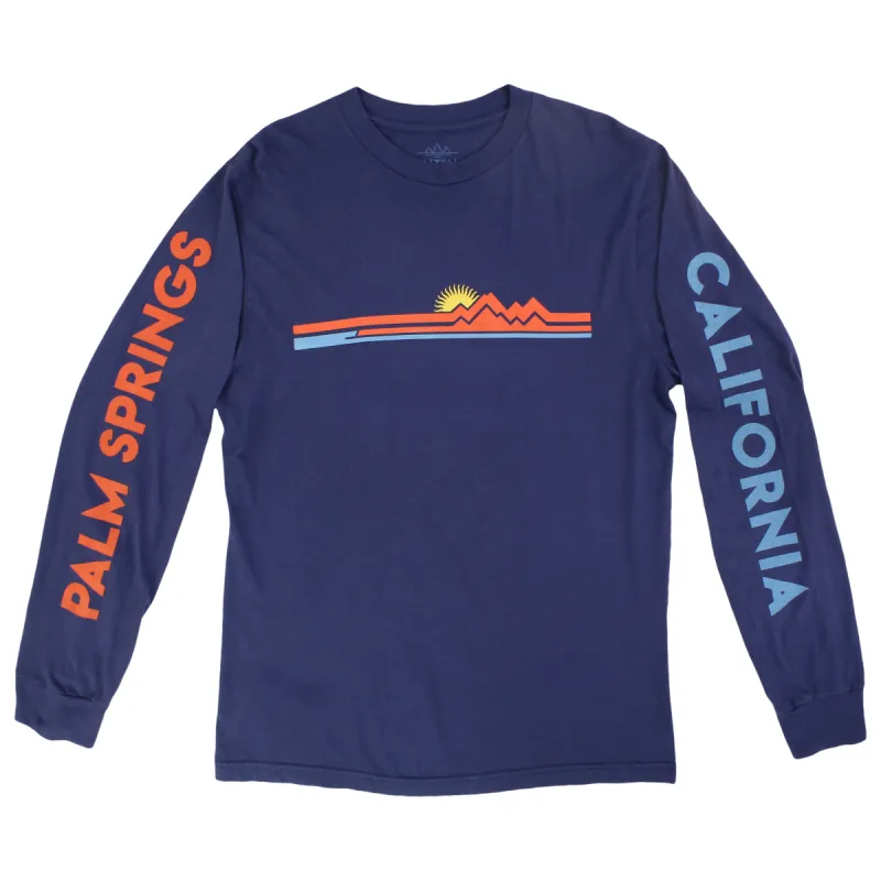 PALM SPRINGS CALIFORNIA STRIPED LANDSCAPE, L/S Navy tee by Altru Apparel sold by Altru