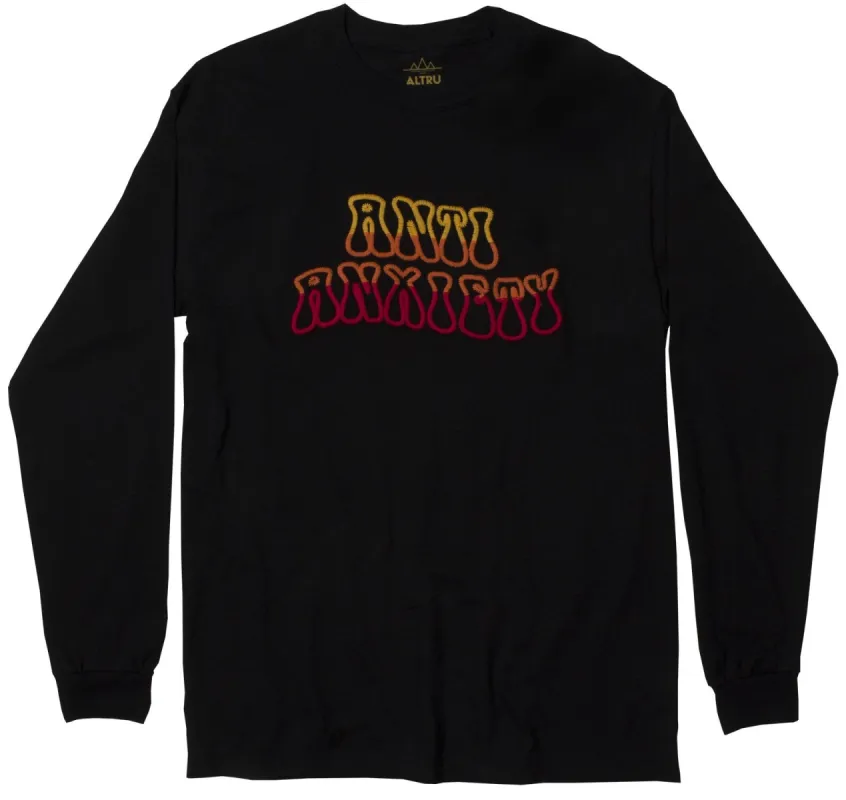 Anti Anxiety Embroidered Long Sleeve mens black graphic tee sold by Altru
