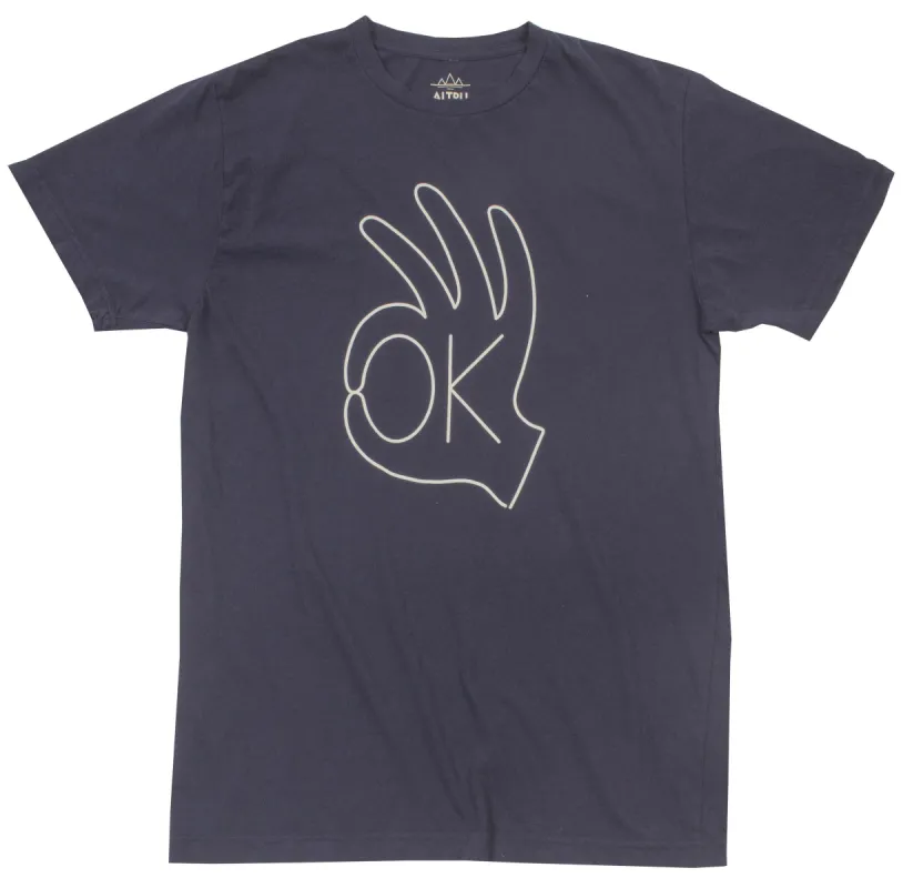 OK Hand on navy graphic tee sold by Altru