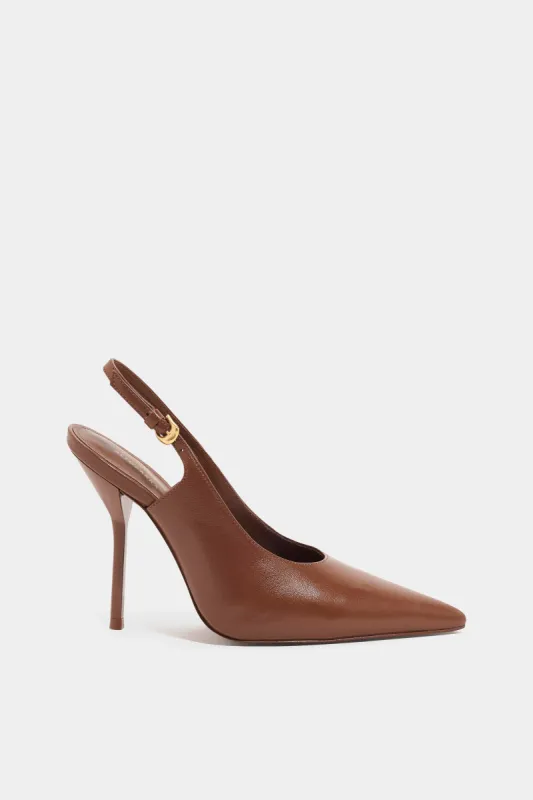 Larroude x Altuzarra Pump In Burnt Umber Leather sold by Altuzarra
