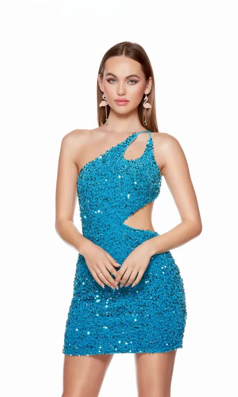 Formal Dress: 4779. Short, One Shoulder, Straight, Open Back sold by Alyce Paris