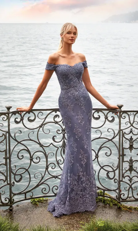 ALYCE Paris 27249 Special Occasion Off The Shoulder Neckline Train Straight Dress made by Alyce Paris