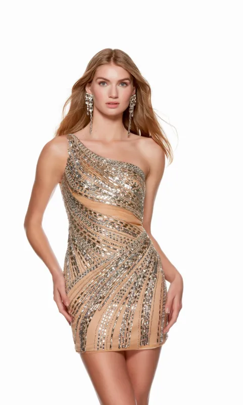 Formal Dress: 4684. Short, One Shoulder, Straight, Closed Back sold by Alyce Paris