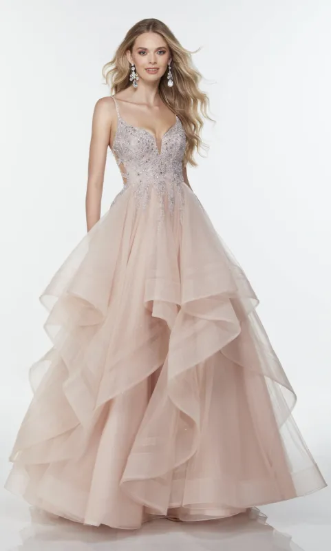 Formal Dress: 61109. Long Waterfall Dress, Plunging Neckline, Ballgown sold by Alyce Paris