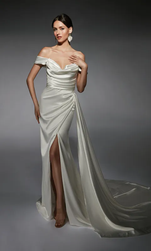 ALYCE Paris 7106 Bridal Cowl Neckline Slit Straight Dress sold by Alyce Paris