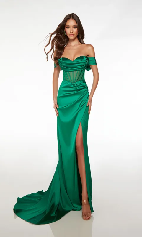 ALYCE Paris 61572 Alyce Long Off The Shoulder Illusion Straight Dress sold by Alyce Paris