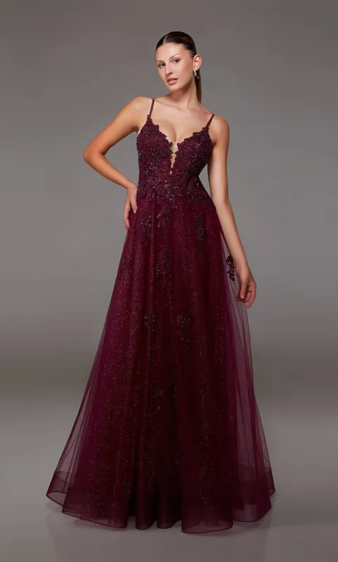 Formal Dress: 1824. Long, Plunging Neckline, A-line, Lace-up Back sold by Alyce Paris